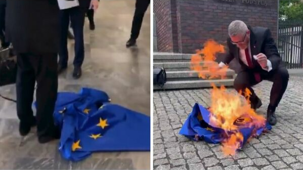Kandidati për president të Polonisë djeg flamurin e BE-së në mes të ministrisë
